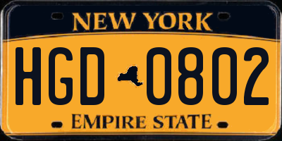 NY license plate HGD0802