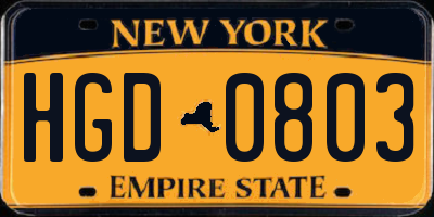 NY license plate HGD0803