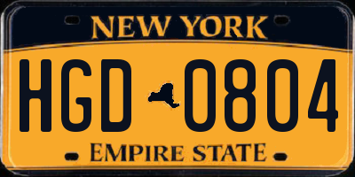 NY license plate HGD0804