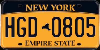 NY license plate HGD0805