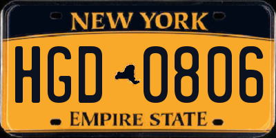 NY license plate HGD0806