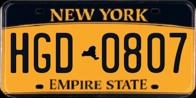 NY license plate HGD0807