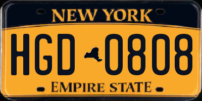 NY license plate HGD0808