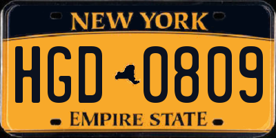 NY license plate HGD0809