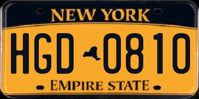 NY license plate HGD0810