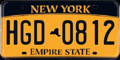 NY license plate HGD0812