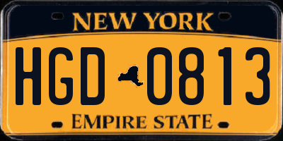 NY license plate HGD0813