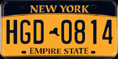 NY license plate HGD0814