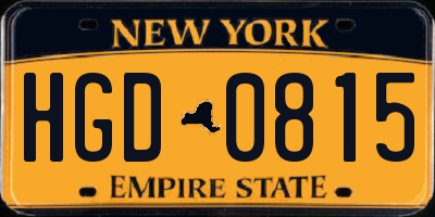 NY license plate HGD0815