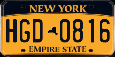 NY license plate HGD0816