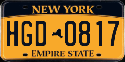 NY license plate HGD0817