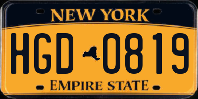 NY license plate HGD0819