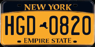 NY license plate HGD0820