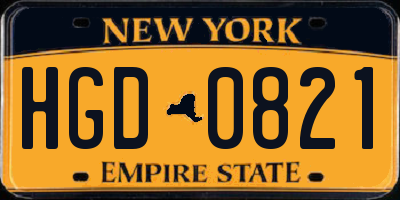 NY license plate HGD0821