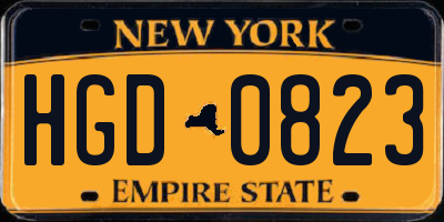 NY license plate HGD0823