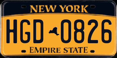 NY license plate HGD0826