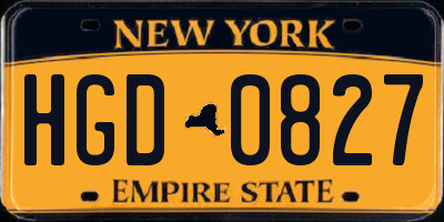 NY license plate HGD0827