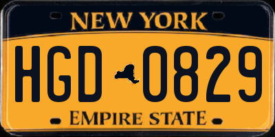 NY license plate HGD0829