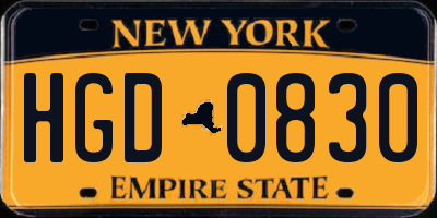 NY license plate HGD0830