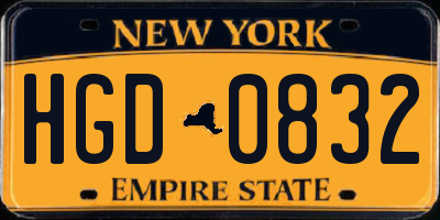 NY license plate HGD0832