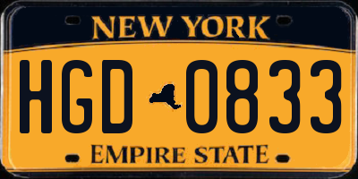 NY license plate HGD0833