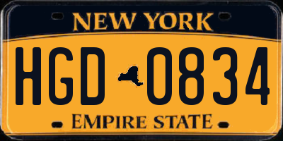 NY license plate HGD0834