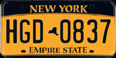 NY license plate HGD0837