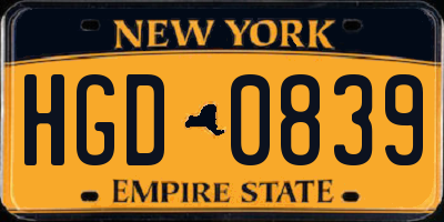 NY license plate HGD0839