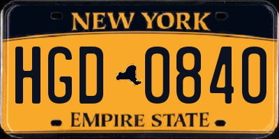 NY license plate HGD0840