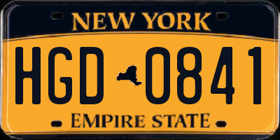 NY license plate HGD0841