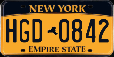 NY license plate HGD0842