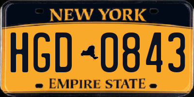 NY license plate HGD0843