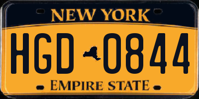 NY license plate HGD0844