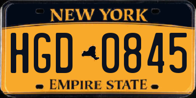 NY license plate HGD0845