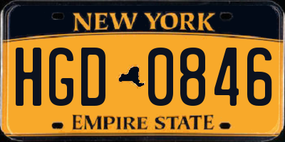 NY license plate HGD0846