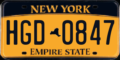 NY license plate HGD0847