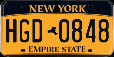 NY license plate HGD0848