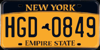 NY license plate HGD0849