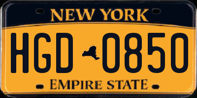 NY license plate HGD0850