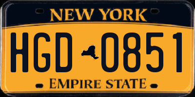 NY license plate HGD0851