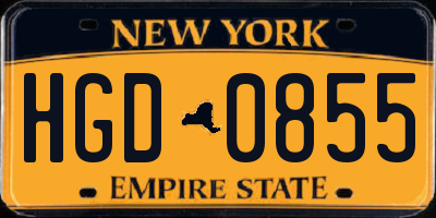 NY license plate HGD0855