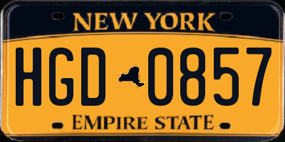 NY license plate HGD0857