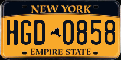 NY license plate HGD0858