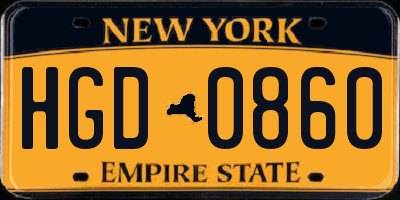 NY license plate HGD0860