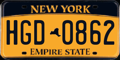 NY license plate HGD0862