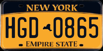 NY license plate HGD0865