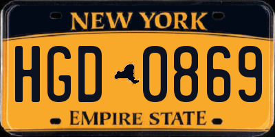 NY license plate HGD0869