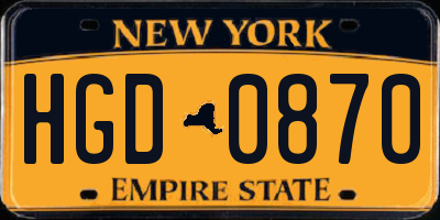 NY license plate HGD0870