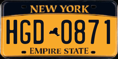 NY license plate HGD0871