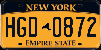 NY license plate HGD0872